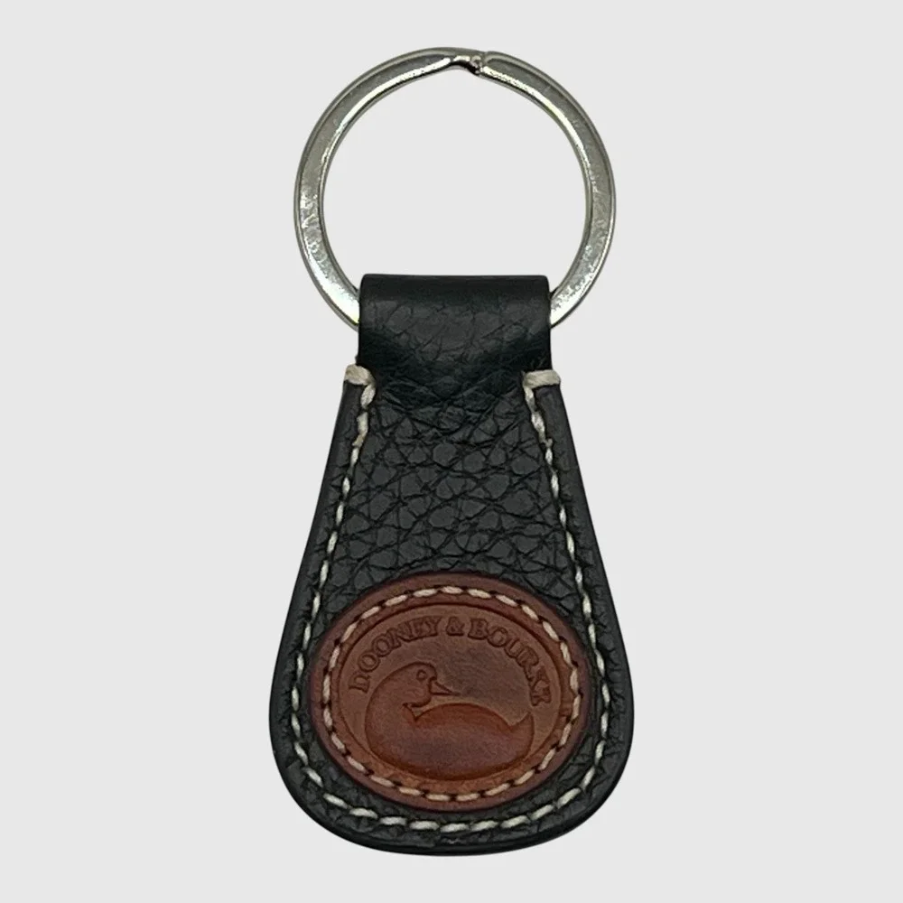 Dooney & Bourke Black Pebbled Leather All Weather Duck Logo Key Fob Keychain